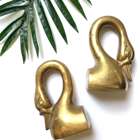 Vintage Other - Mid Century Solid Brass Swan Bookend